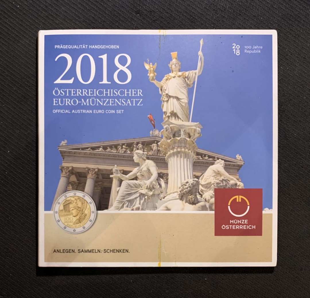 紫瑗钱币—微拍第七期   奥地利 2018年 1欧分—2欧元 建国100周年2欧纪念币 原厂卡