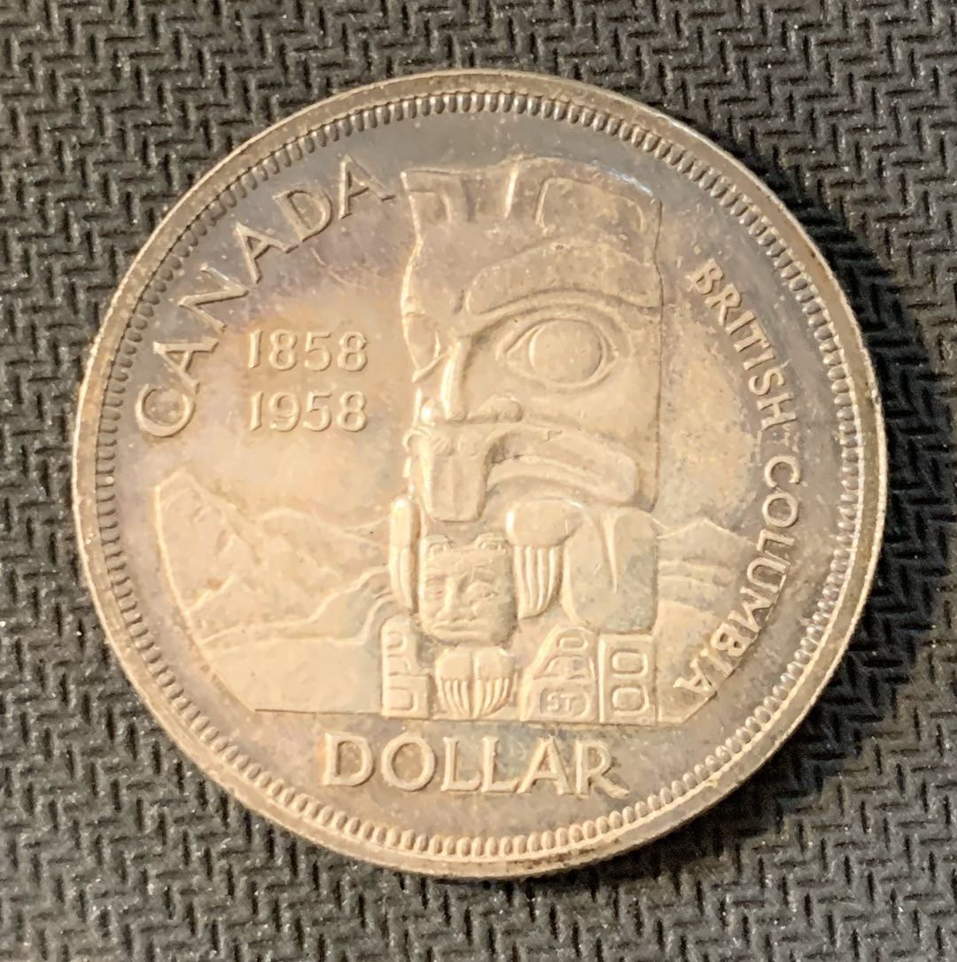 紫瑗钱币—微拍第九期  加拿大 1958年 哥伦比亚百年 1元 23.5克 0.8银 
