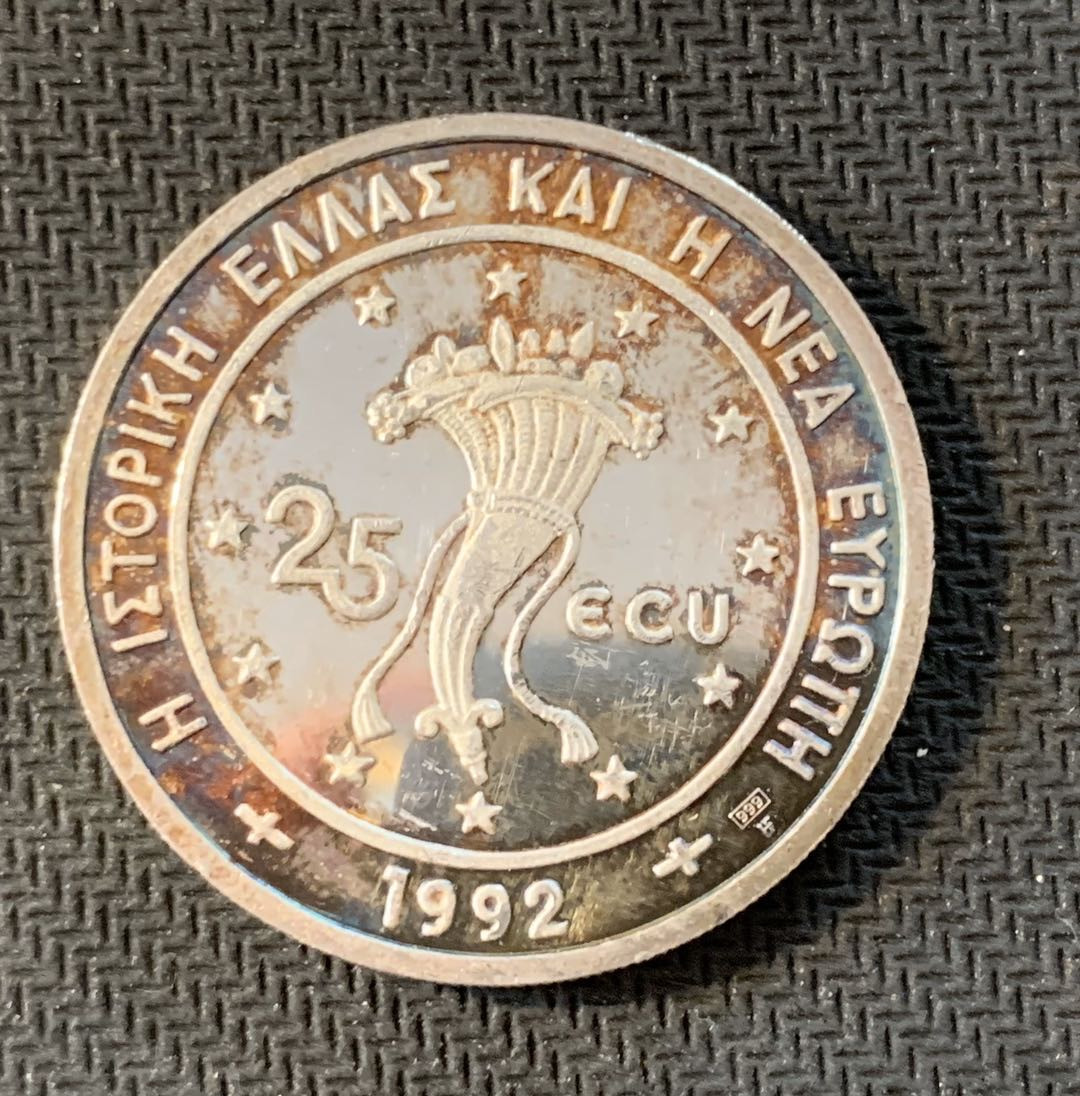 紫瑗钱币—微拍第九期  希腊 1992年 大飞马 25埃局 28克 0.999银 精制