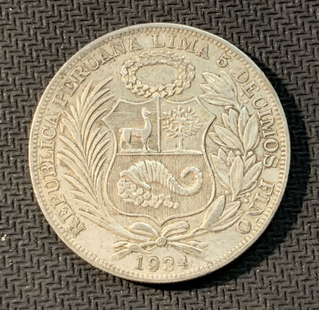 紫瑗钱币—微拍第九期  秘鲁 1934年  自由女神 1索尔 25克 0.5银