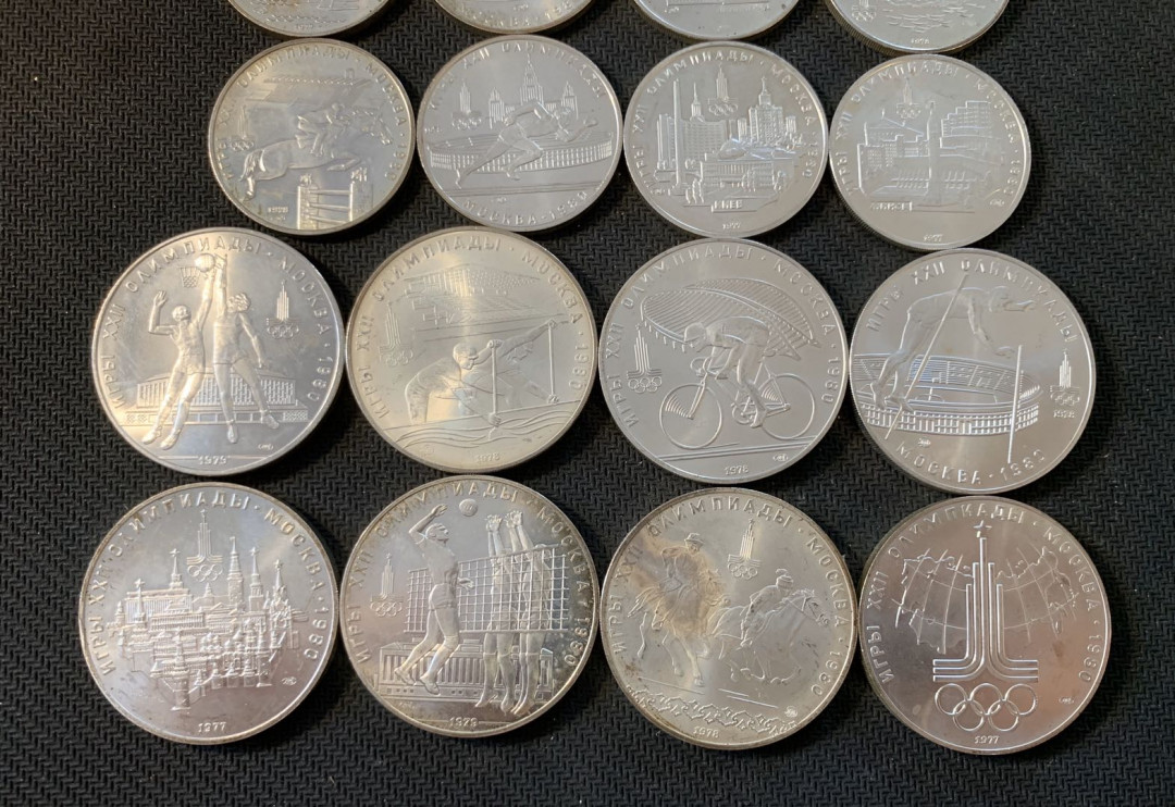 紫瑗钱币—微拍第九期  苏联 1980年 奥运会 5卢布 10卢布 各8枚 共403.5克 0.925银