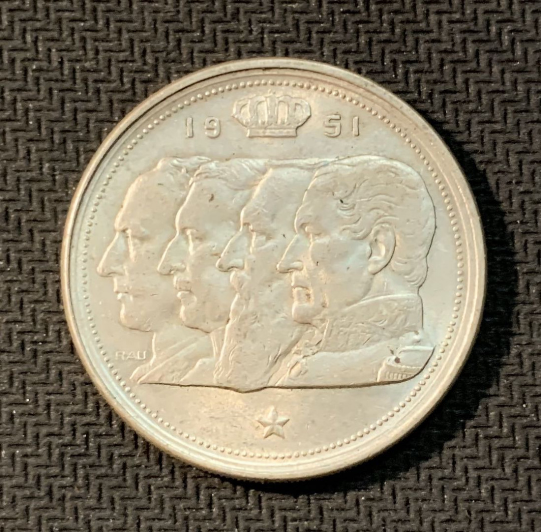 紫瑗钱币—微拍第九期  比利时 1951年 4国王头像 100法郎 18克 0.835银