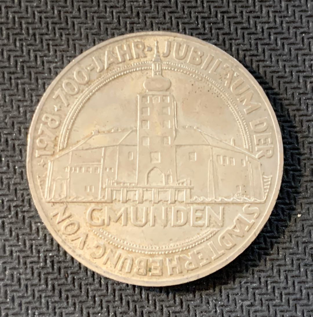 紫瑗钱币—微拍第九期  奥地利 1978年 格蒙登建市700周年 100先令 24克 0.64银