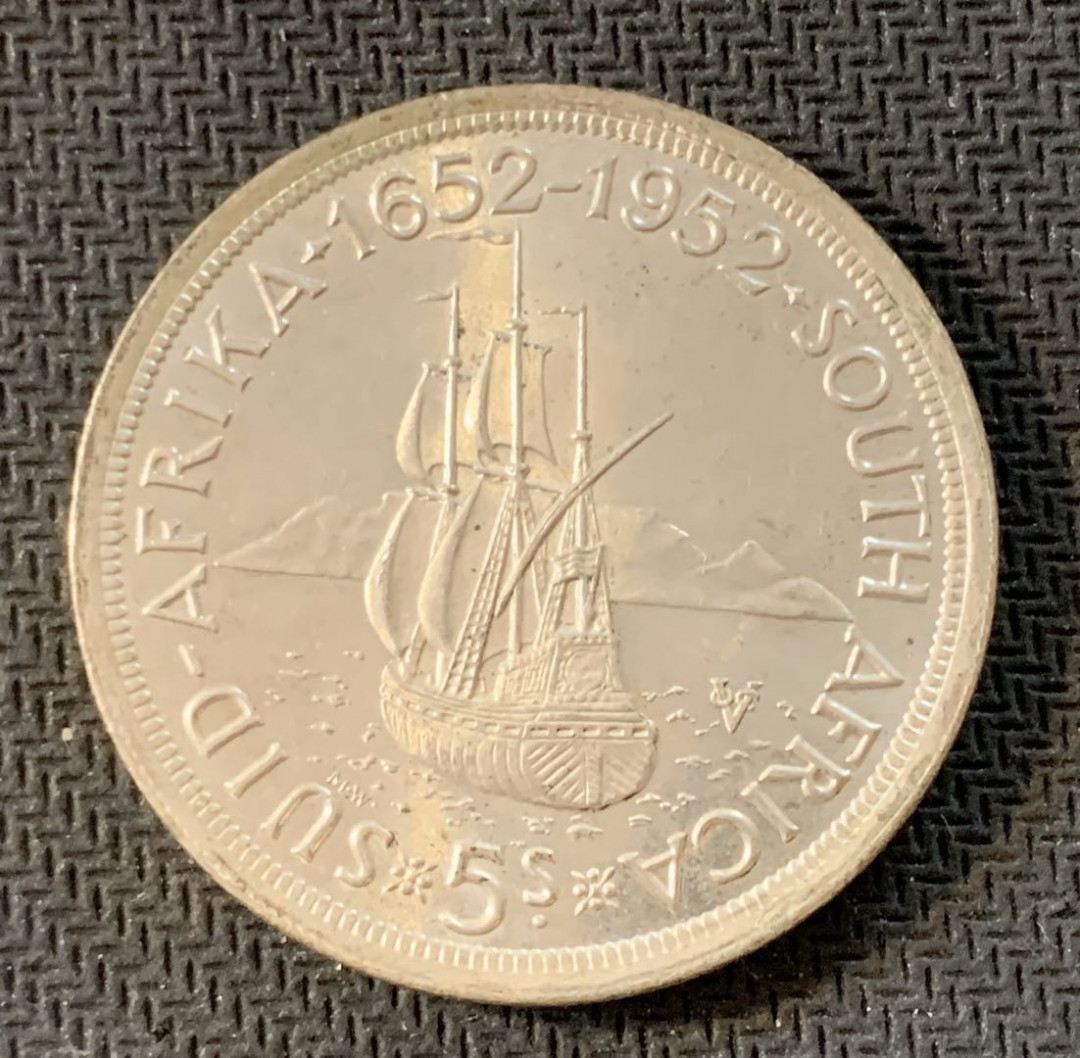 紫瑗钱币—微拍第九期  南非 1952年 乔治6世 发现开普敦 5先令 28.28 0.5银