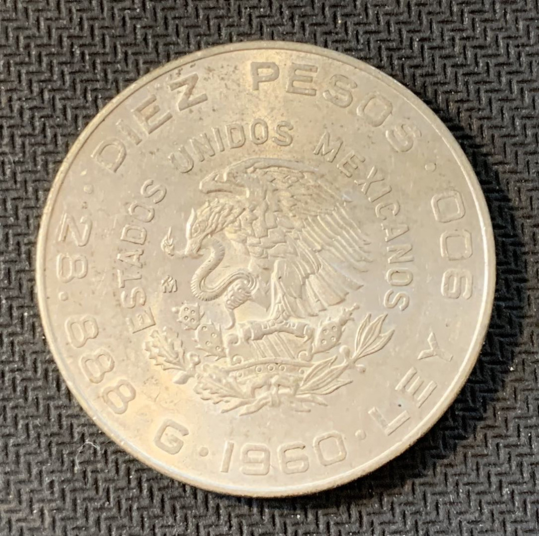 紫瑗钱币—微拍第九期  墨西哥 1960年 独立战争150周年 10比索 银币 29克  0.9银