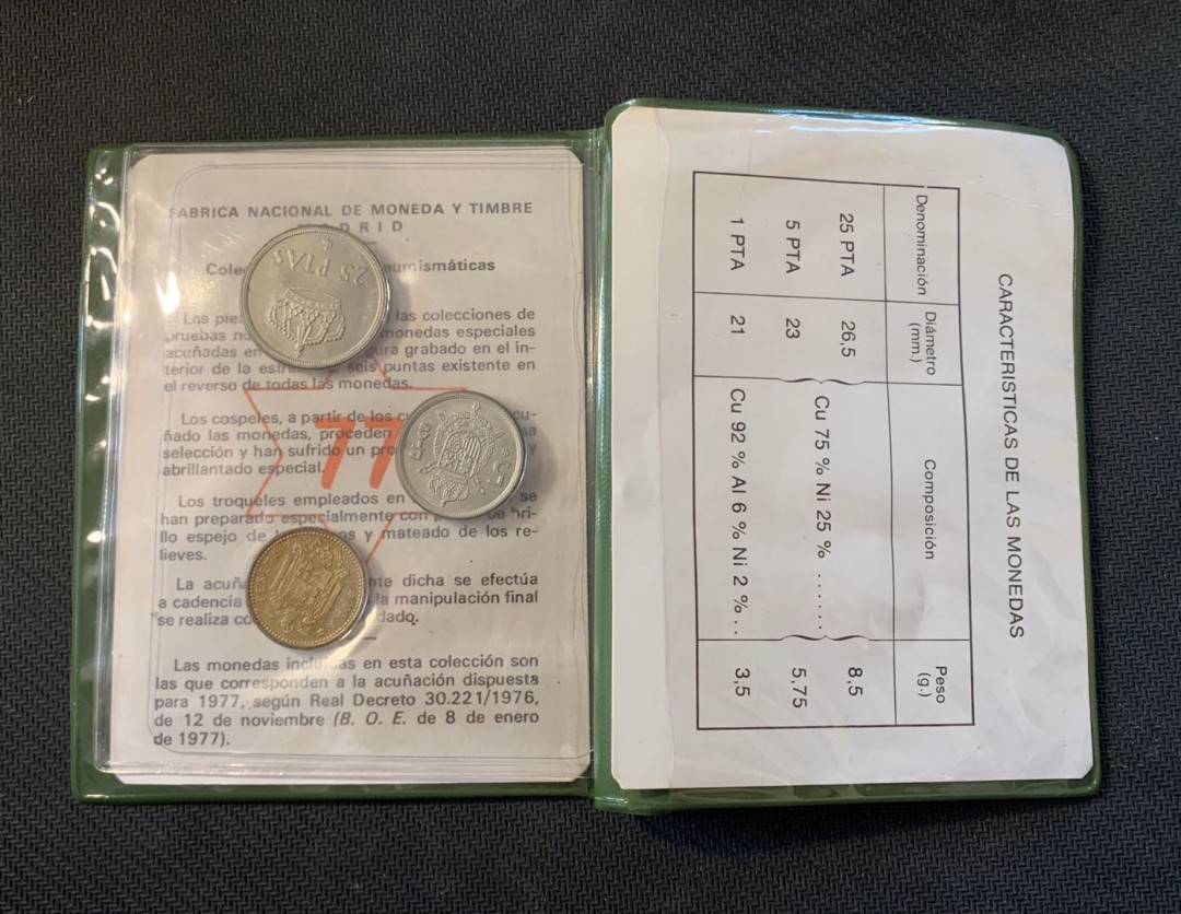 紫瑗钱币—微拍第九期  西班牙 1977年 1 5 25 比塞塔 原厂卡