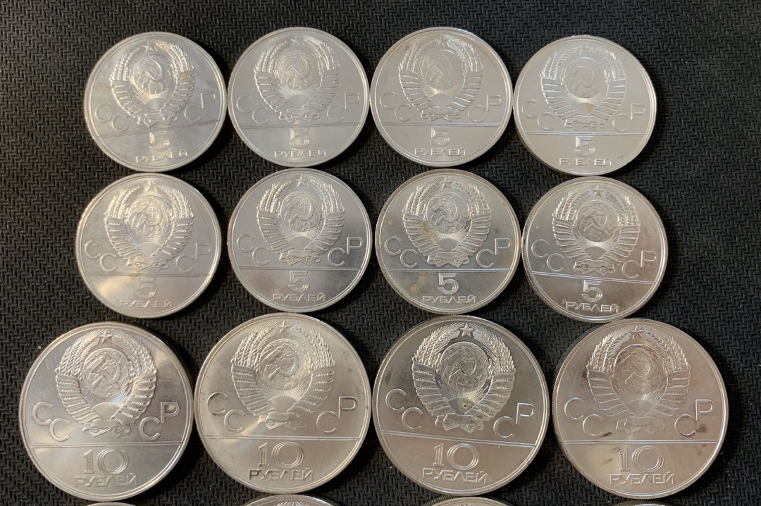 紫瑗钱币—微拍第九期  苏联 1980年 奥运会 5卢布 10卢布 各8枚 共403.5克 0.925银