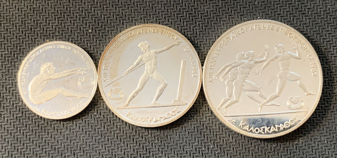紫瑗钱币—微拍第九期  希腊 1981年 奥运会 100 250 500 德拉克马 共49.1克 0.9银