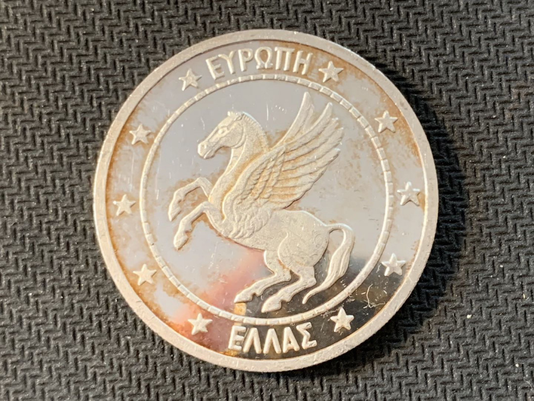 紫瑗钱币—微拍第九期  希腊 1992年 大飞马 25埃局 28克 0.999银 精制