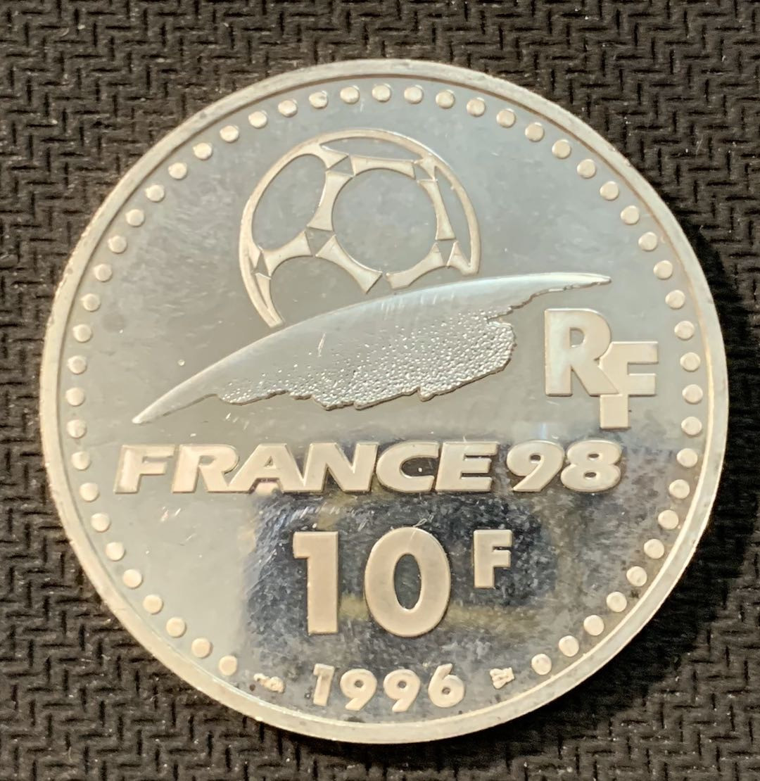 紫瑗钱币—微拍第11期  中外现代银币场 法国 1996年 法国世界杯 10法郎 21.16克 0.9银 精制