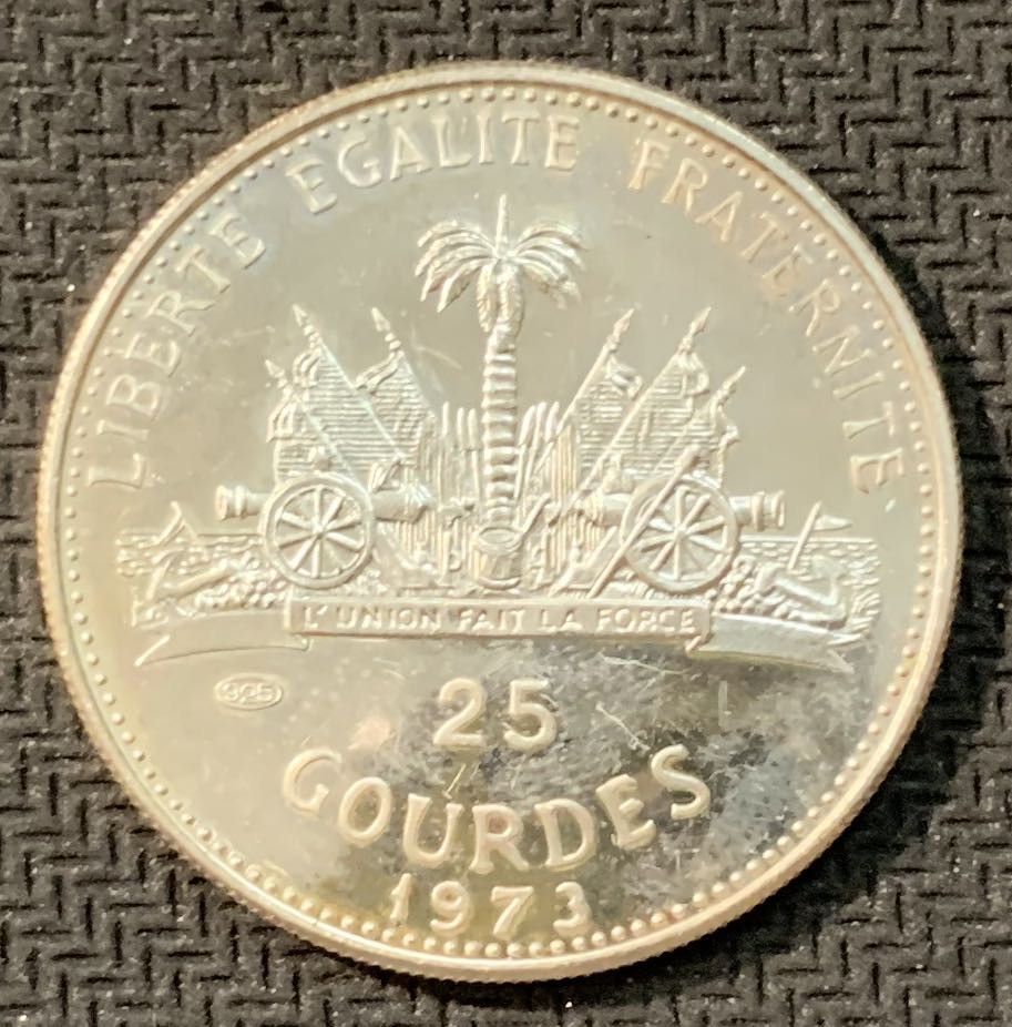 紫瑗钱币—微拍第11期  中外现代银币场 海地 1973年  世界杯 25古德 10克 0.925银