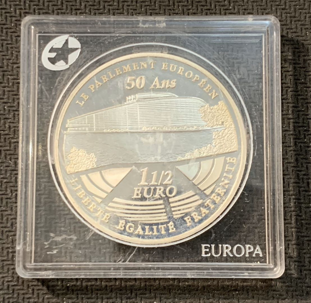 紫瑗钱币—微拍第11期  中外现代银币场 法国 2008年  欧洲委员会 50周年 1.5欧 22.2克 0.9银 精制 原盒