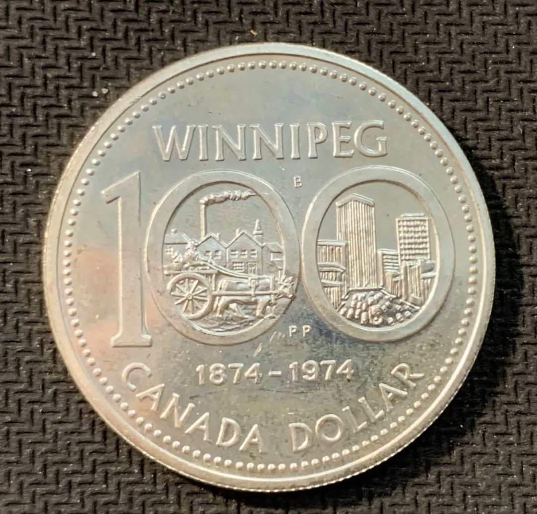 紫瑗钱币—微拍第11期  中外现代银币场 加拿大 1974年 温伯尼建市100周年 1元 23.5克 0.5银