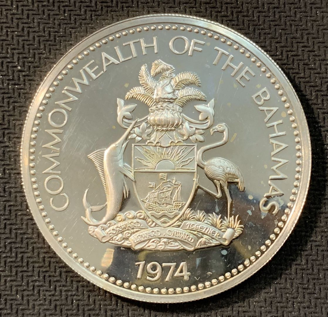 紫瑗钱币—微拍第11期  中外现代银币场 巴哈马 1974年 独立5周年 10元 50.42克 0.925银 精制