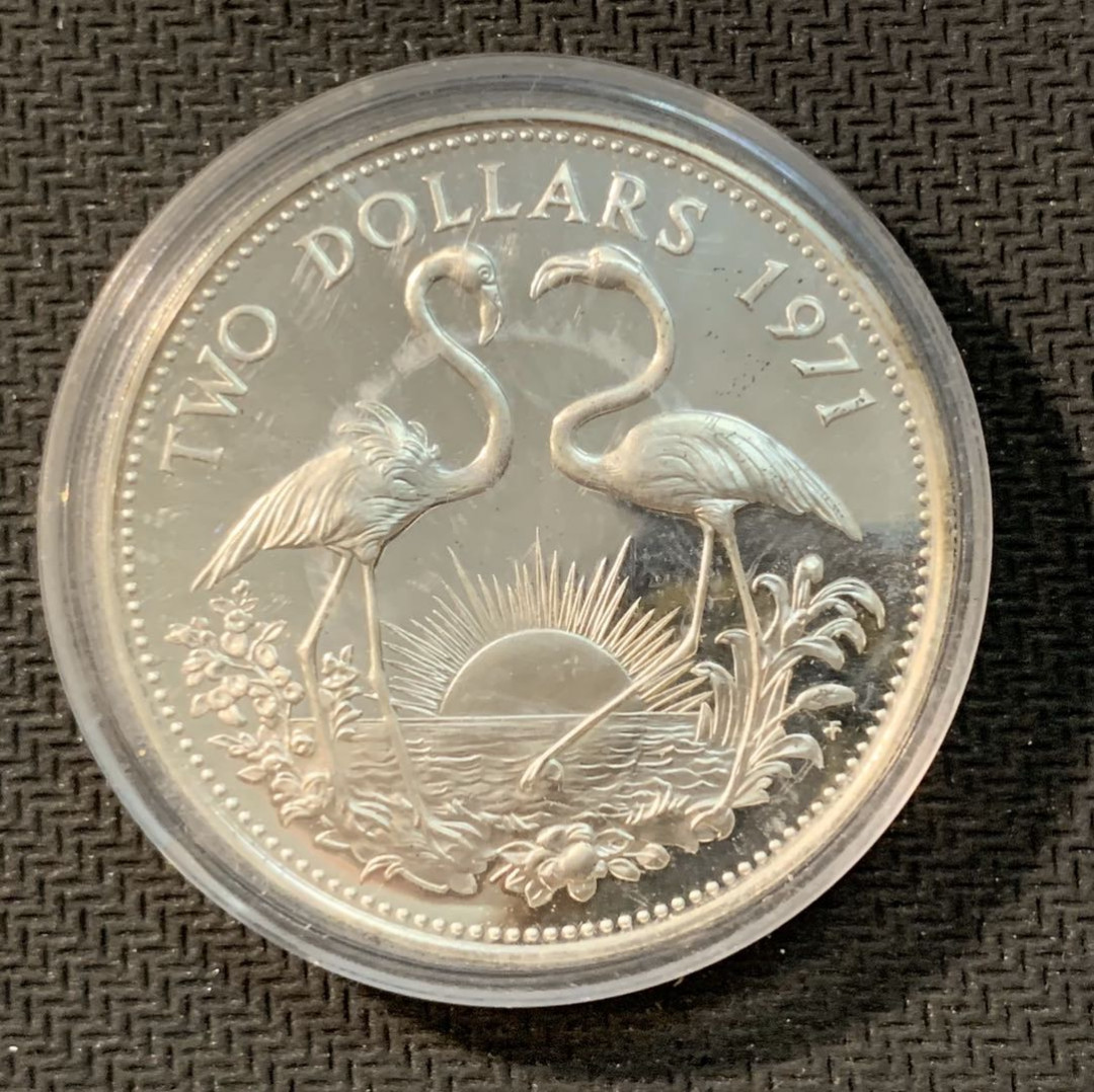 紫瑗钱币—微拍第11期  中外现代银币场 巴哈马 1971年 火烈鸟 2元 29.8克 0.925银