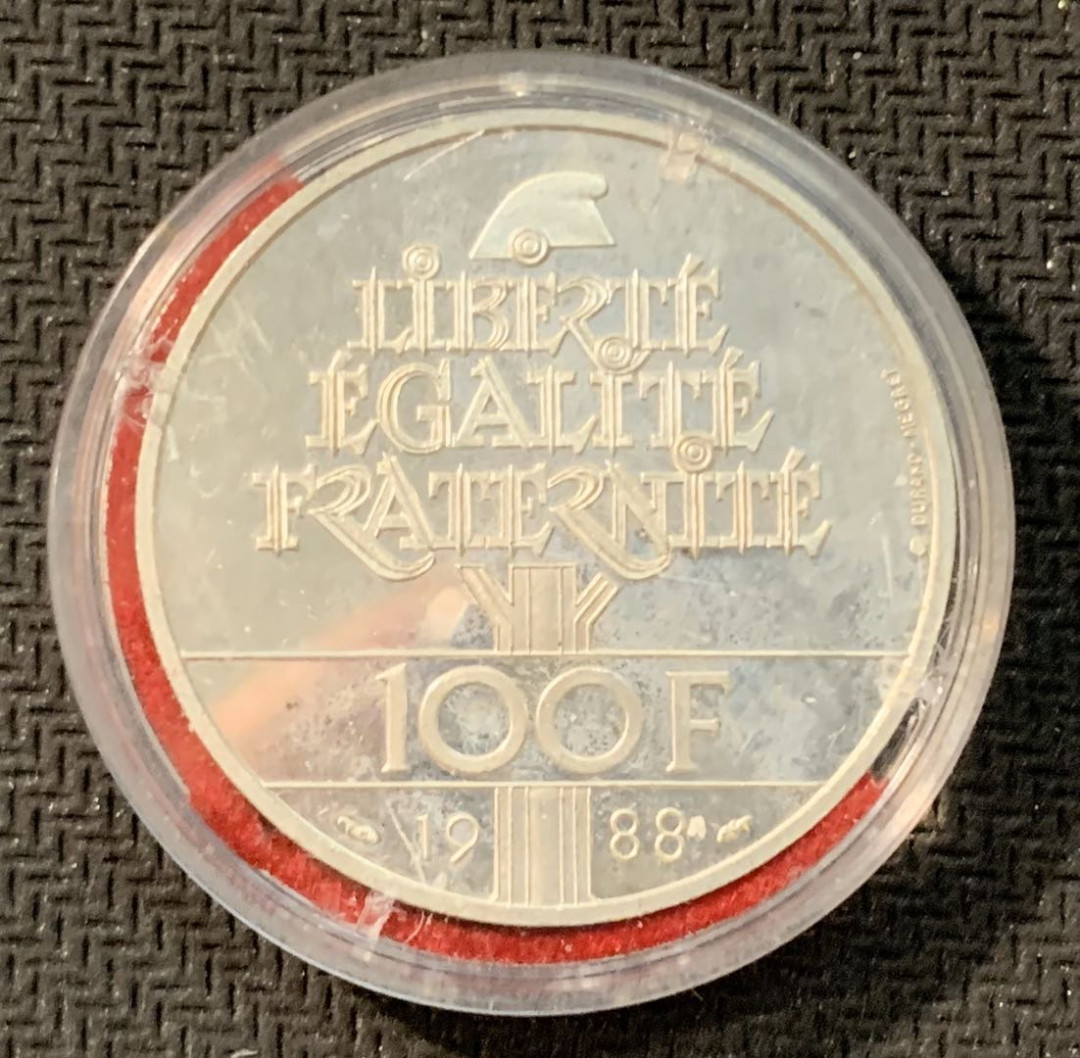 紫瑗钱币—微拍第11期  中外现代银币场 法国 1988年 自由女神 100法郎 15克 0.9银