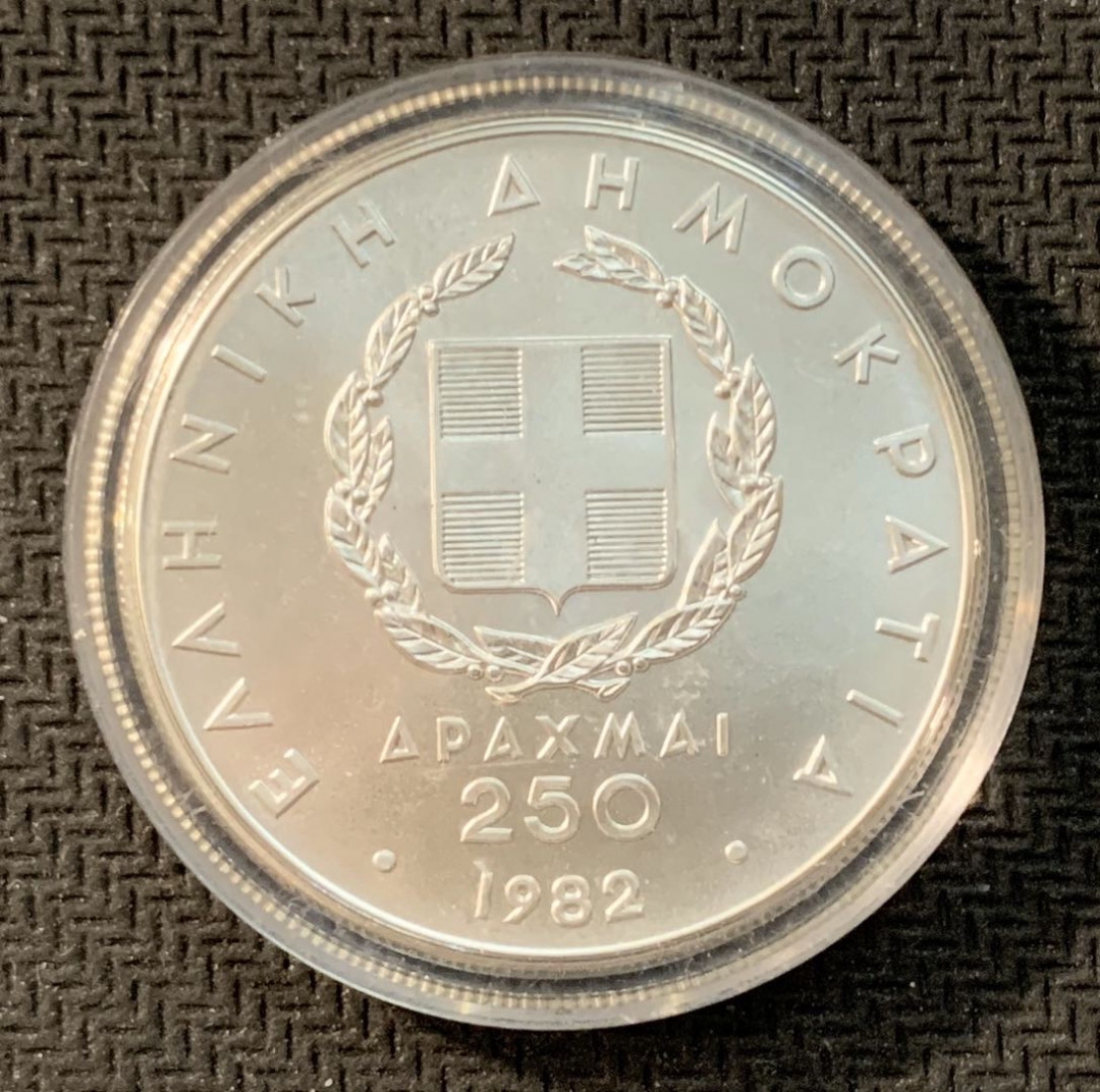 紫瑗钱币—微拍第11期  中外现代银币场 希腊 1982年 奥运会 铁饼 250德拉克玛 14.44克 0.9银