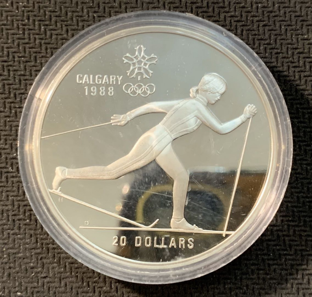 紫瑗钱币—微拍第11期  中外现代银币场 加拿大 1986年 卡尔加里冬奥会 越野滑雪 20元  34.1克 0.925银 精制