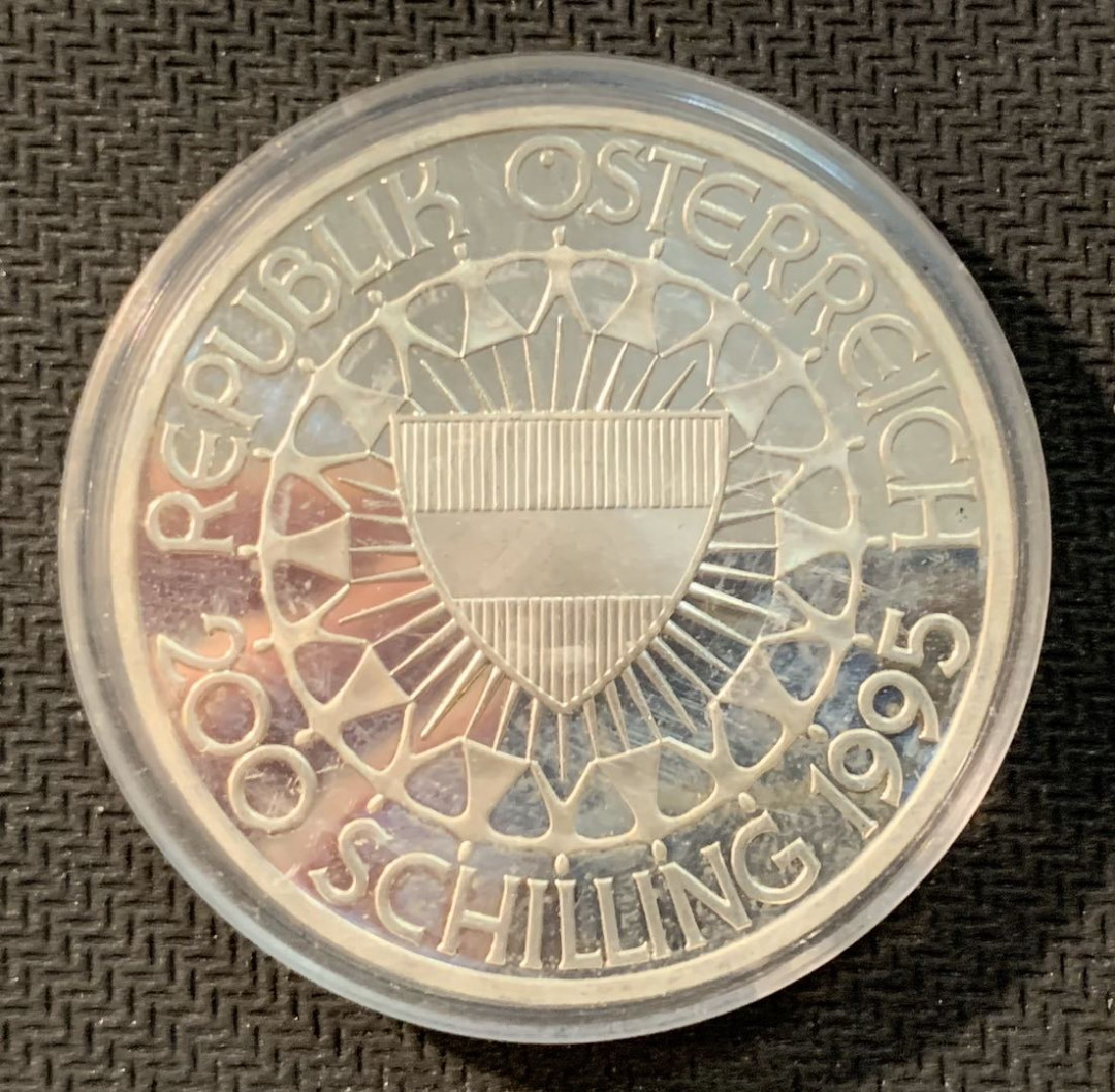 紫瑗钱币—微拍第11期  中外现代银币场 奥地利 1995年  奥运百年 滑雪 200先令 银币 精制 33.63克 0.925银 精制
