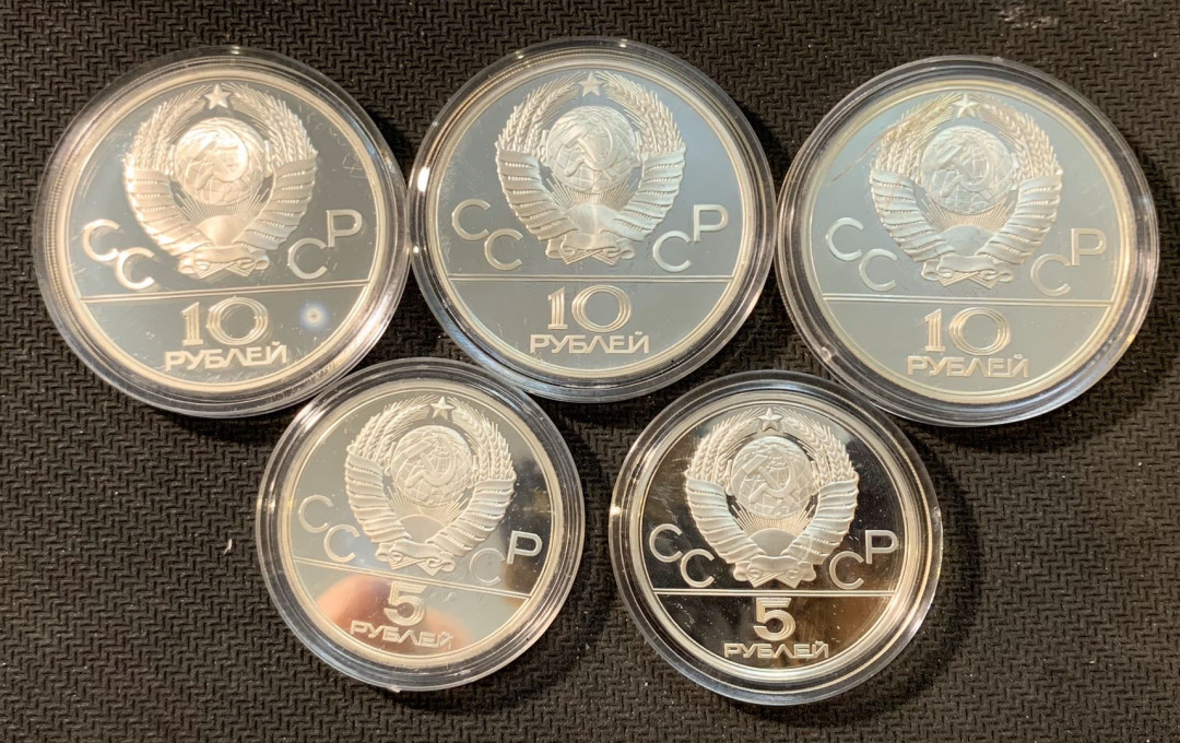 紫瑗钱币—微拍第11期  中外现代银币场 苏联 1978年 莫斯科奥运会 5枚套 纯银4盎司 银币 精制（原盒）