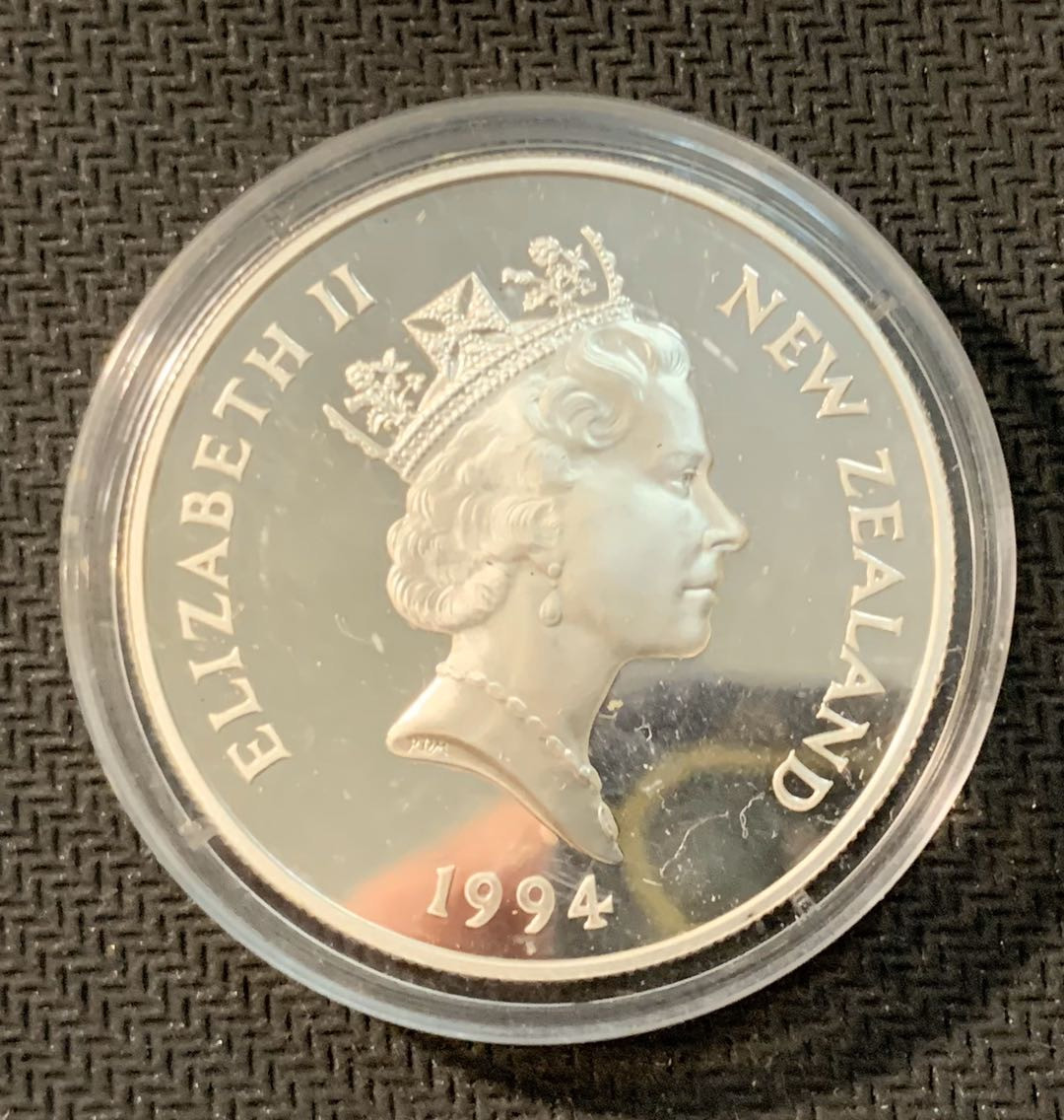 紫瑗钱币—微拍第11期  中外现代银币场 新西兰 1994年 冬奥会 滑雪 5元 31.47克 0.925银 精制