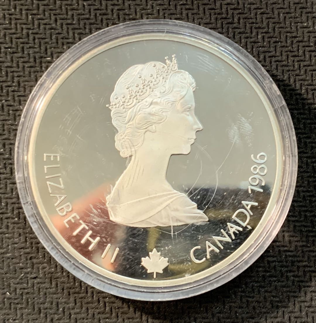 紫瑗钱币—微拍第11期  中外现代银币场 加拿大 1986年 卡尔加里冬奥会 越野滑雪 20元  34.1克 0.925银 精制