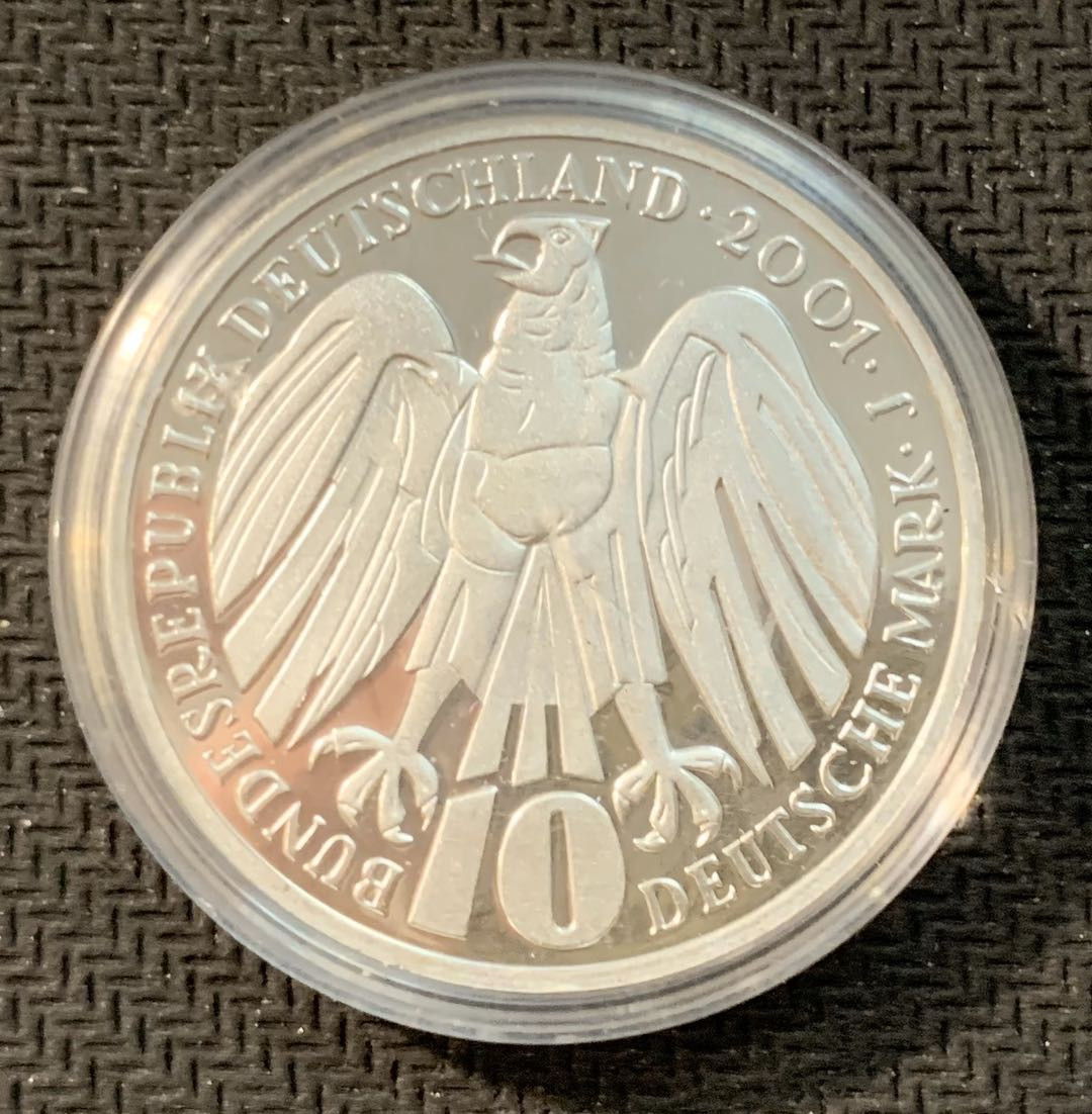 紫瑗钱币—微拍第11期  中外现代银币场 德国 2001年 J厂 联邦法院50周年 10马克 15.5克 0.925银 精制 