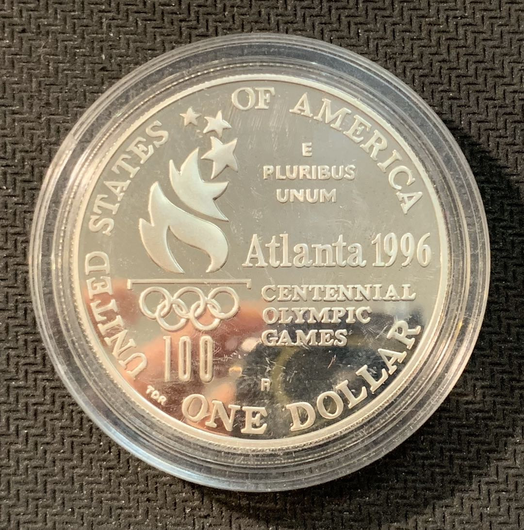 紫瑗钱币—微拍第11期  中外现代银币场 美国 1996年 亚特兰大奥运会 网球  1元  26.73克 0.9银 精制