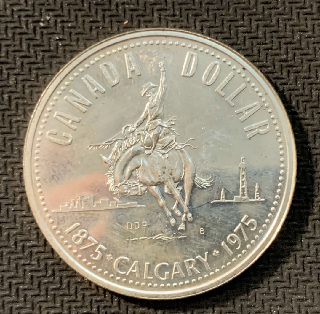 紫瑗钱币—微拍第11期  中外现代银币场 加拿大 1975年 卡尔加里建城100周年 1元 23.5克 0.5银