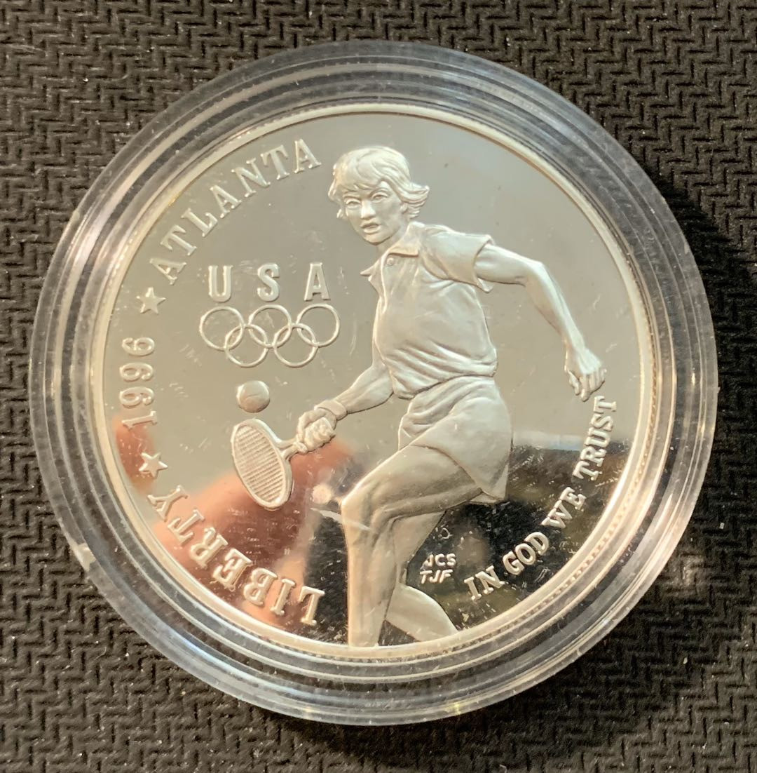 紫瑗钱币—微拍第11期  中外现代银币场 美国 1996年 亚特兰大奥运会 网球  1元  26.73克 0.9银 精制
