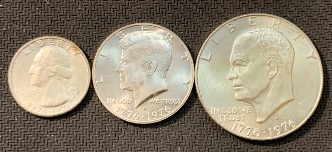 紫瑗钱币—微拍第11期  中外现代银币场 美国 1976年 建国 200周年 25 50 1元一套 共41.75克 0.4银