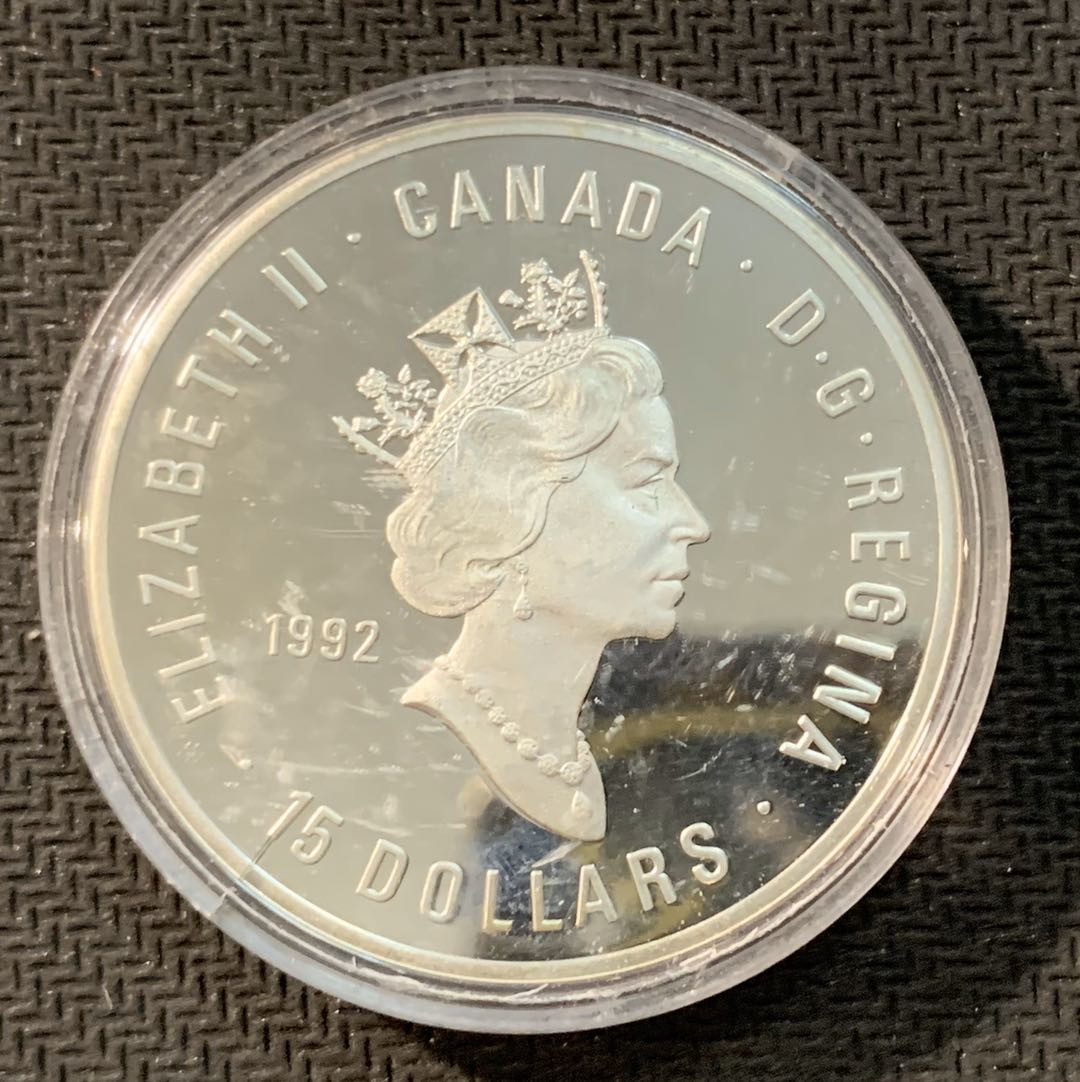 紫瑗钱币—微拍第11期  中外现代银币场 加拿大 1992年 冬奥会 15元 33.7克 0925银 精制 