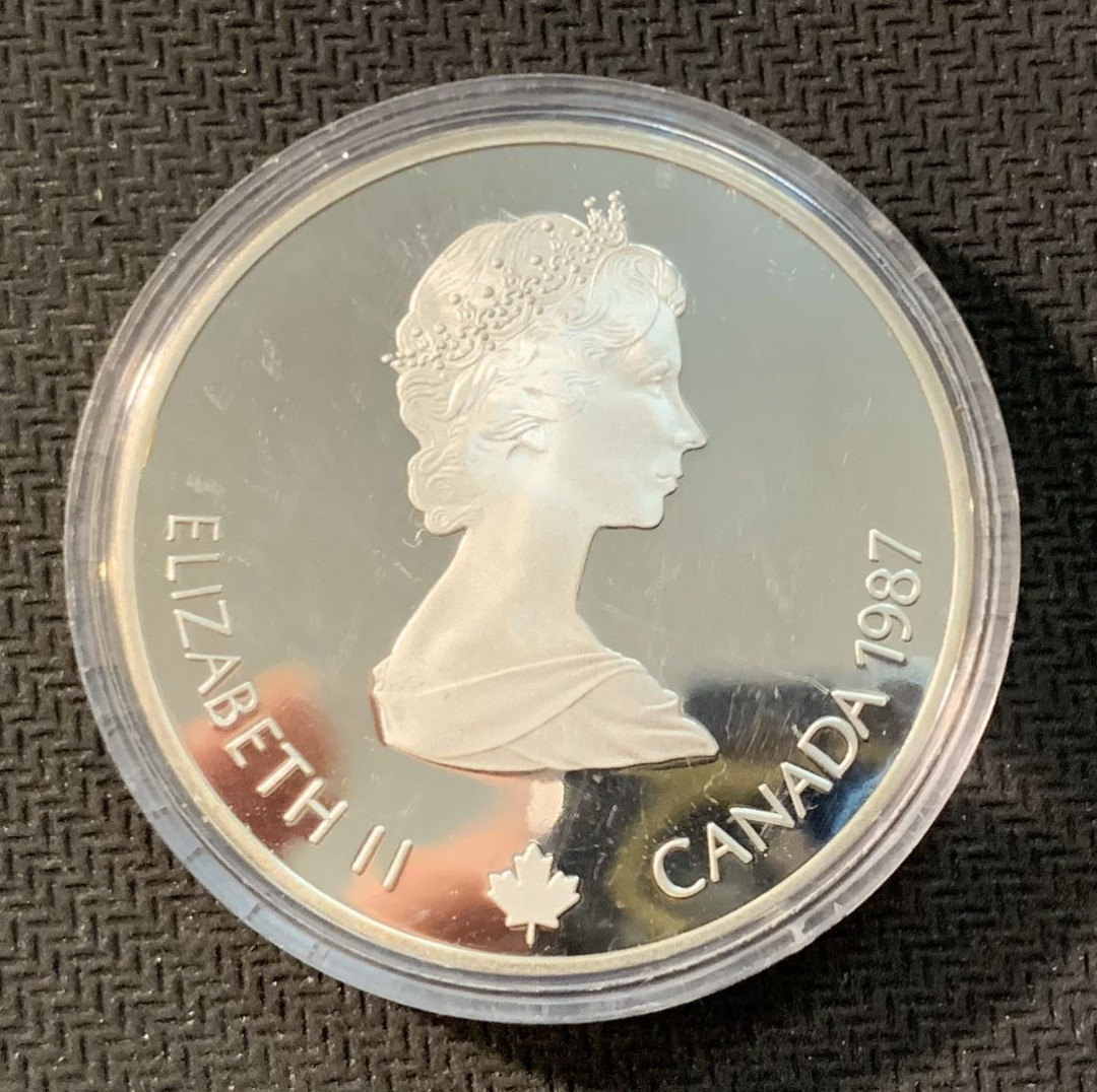 紫瑗钱币—微拍第11期  中外现代银币场 加拿大 1987年 卡尔加里冬奥会 跳台滑雪 20元  34.1克 0.925银 精制