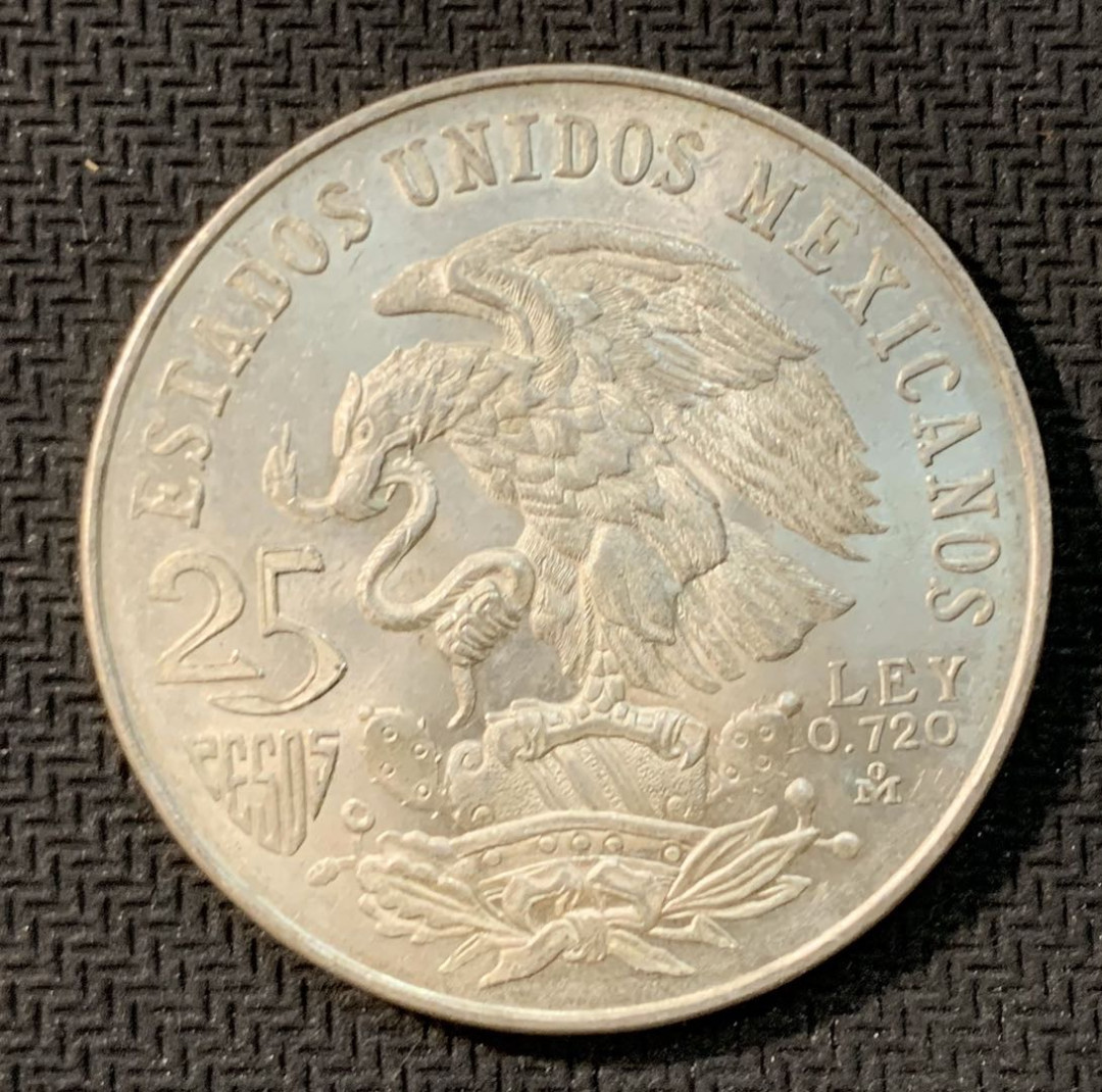 紫瑗钱币—微拍第11期  中外现代银币场 墨西哥 1968年 墨西哥城奥运会 25比索 22.5克 0.72银