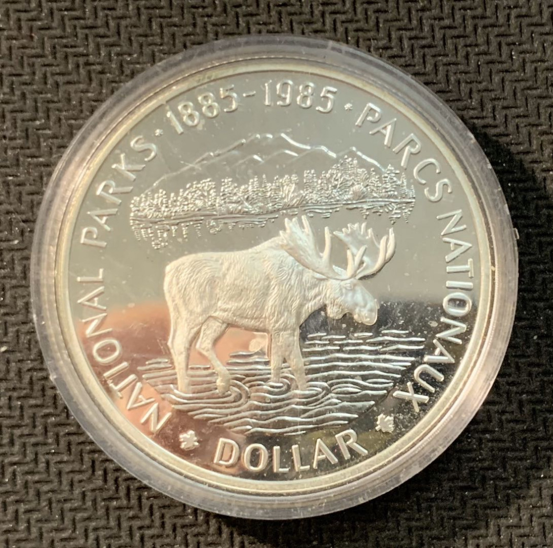 紫瑗钱币—微拍第11期  中外现代银币场 加拿大 1985年 国家公园100周年 1元 23.23克 0.5银 精制