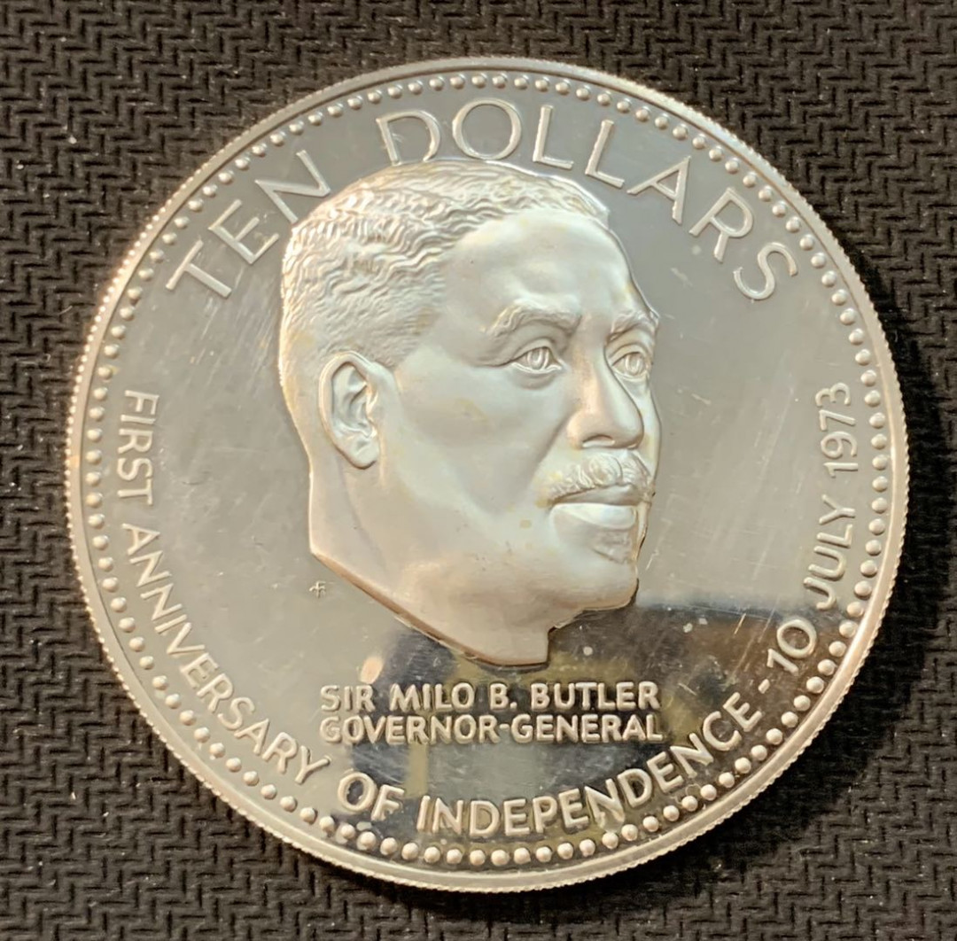 紫瑗钱币—微拍第11期  中外现代银币场 巴哈马 1974年 独立5周年 10元 50.42克 0.925银 精制