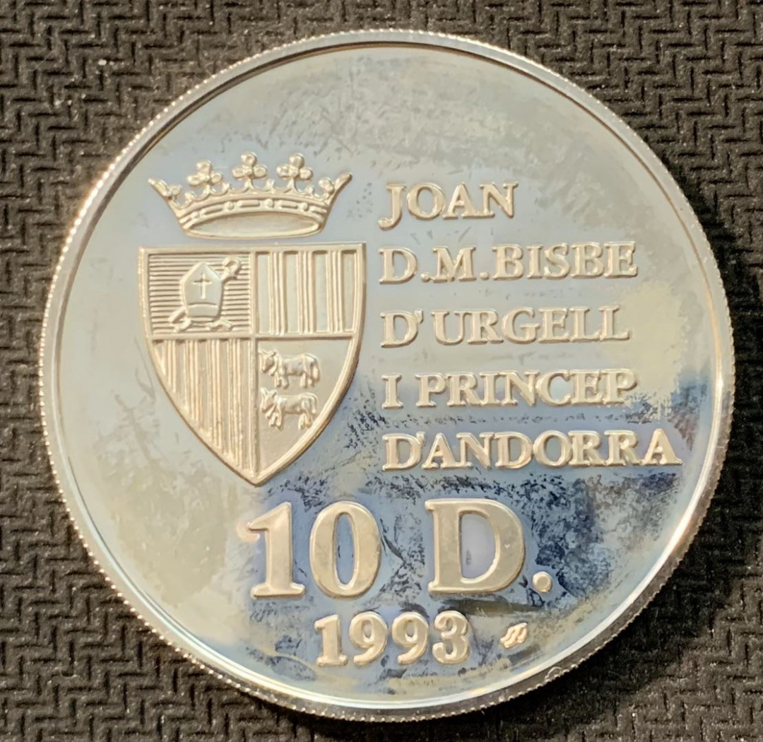 紫瑗钱币—微拍第11期  中外现代银币场 安道尔 1998年 美国世界杯 10第纳尔 31.47克 0.925银 精制