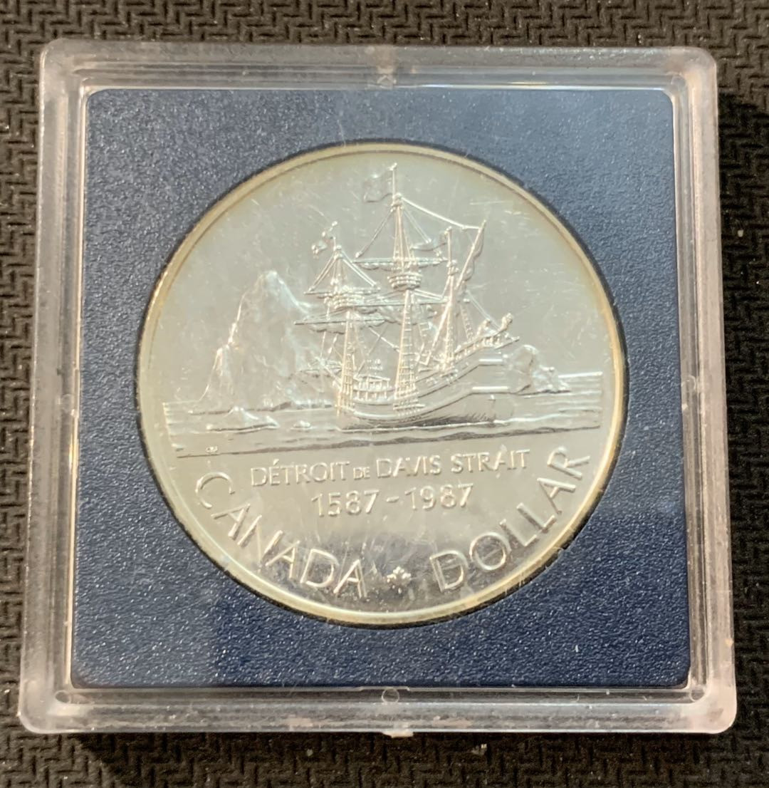 紫瑗钱币—微拍第11期  中外现代银币场 加拿大 1987年 大卫船长 1元 23.3克 0.5银