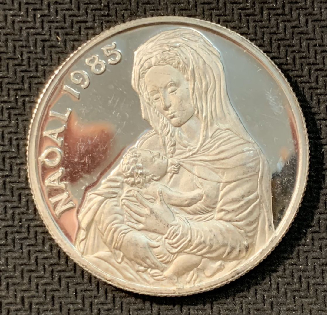 紫瑗钱币—微拍第11期  中外现代银币场 安道尔 1985年 耶稣诞生 20第纳尔 银币 16克 0.9银 精制