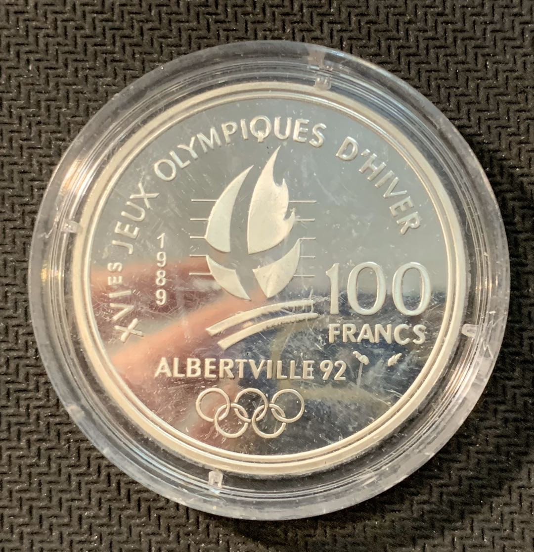 紫瑗钱币—微拍第11期  中外现代银币场 法国 1989年 冰上芭蕾 100法郎 22.2克 0.9银 精制