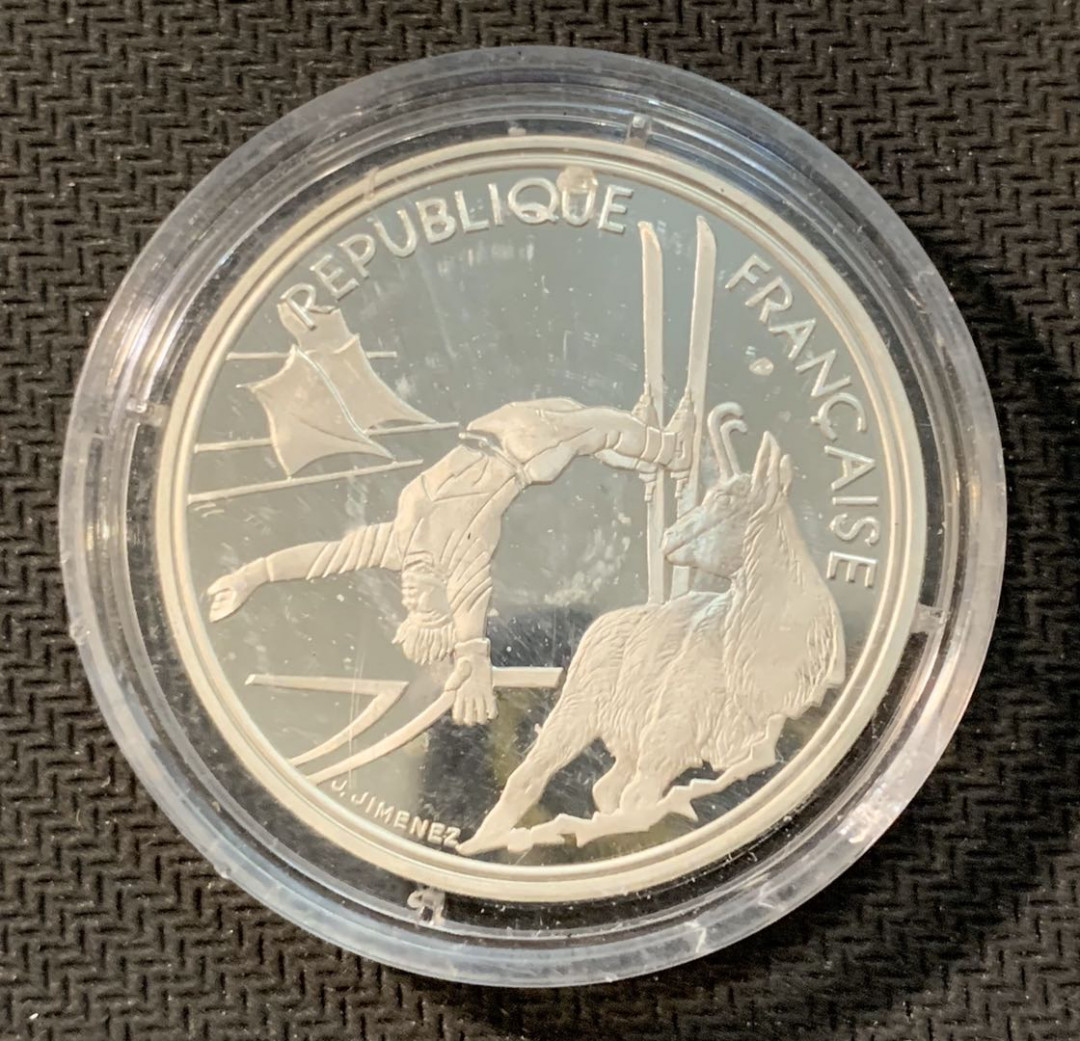 紫瑗钱币—微拍第11期  中外现代银币场 法国 1990年 花样滑雪 100法郎 22.2克 0.9银 精制