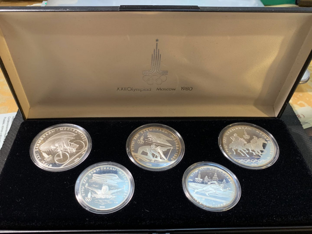 紫瑗钱币—微拍第11期  中外现代银币场 苏联 1978年 莫斯科奥运会 5枚套 纯银4盎司 银币 精制（原盒）