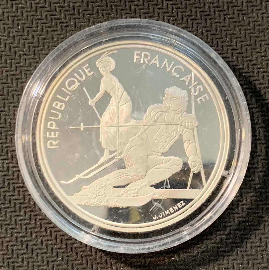 紫瑗钱币—微拍第11期  中外现代银币场 法国 1990年 双人滑雪 100法郎 22.2克 0.9银 精制