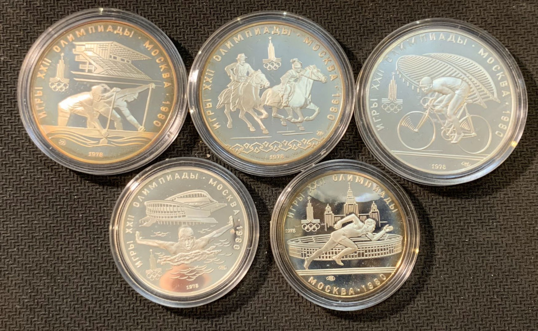 紫瑗钱币—微拍第11期  中外现代银币场 苏联 1978年 莫斯科奥运会 5枚套 纯银4盎司 银币 精制（原盒）