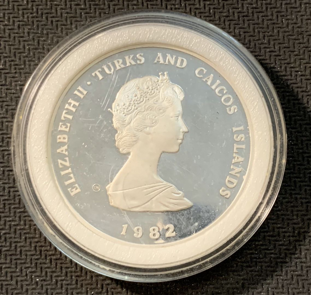 紫瑗钱币—微拍第11期  中外现代银币场 特克斯与凯恩斯群岛 1982年 世界杯 黑卡 10克朗 23.38克 0.925银 精制