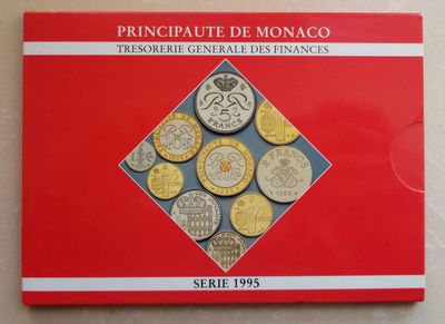 【随心拍&GetCoins】现代金银币拍卖第四十三期 摩纳哥1995年全套流通币10枚，造币厂原包装卡币