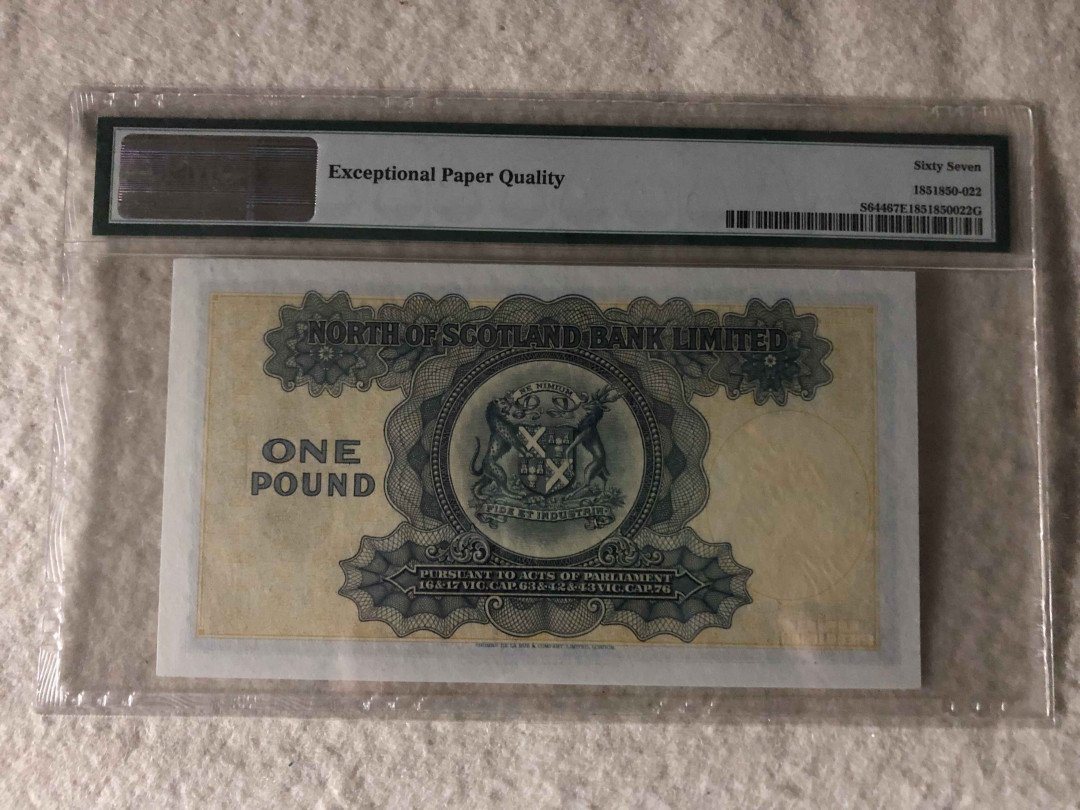 【收藏联盟】第113期拍卖——末代君主 【冠军分】苏格兰 1938-49年 1镑 PMG67EPQ 