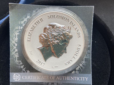 【随心拍&GetCoins】现代金银币拍卖第四十三期 【所罗门】所罗门2017年5元，2盎司 加厚 神话传奇系列-“巫师”加厚 双面凹弧曲面 高浮雕 反向精制 艺术精制大银币