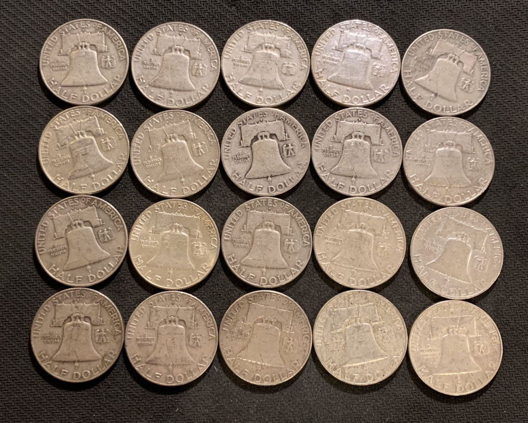 紫瑗钱币—微拍第九期  美国 1948—1963年 富兰克林 50美分 一组20枚 共250克 0.9银