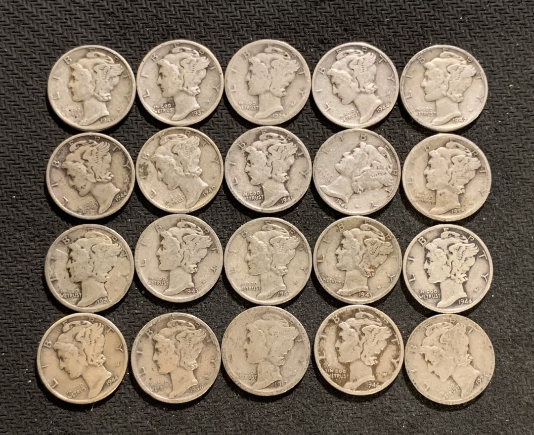 紫瑗钱币—微拍第九期  美国 1916—1945年 小飞侠 10美分 一组20枚 共50克  0.9银